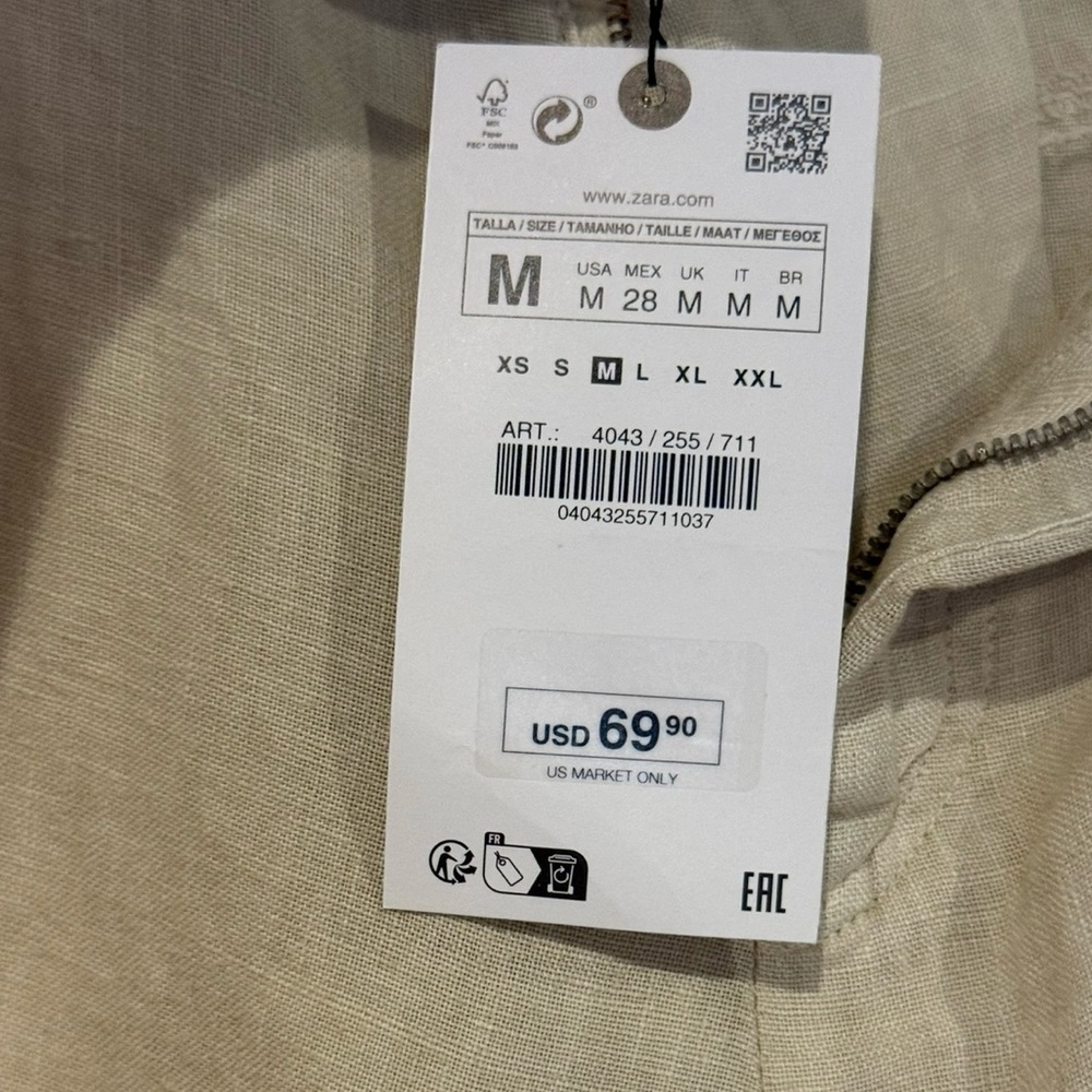 NWT ZARA Beige Linen Stylish Crossover Cargo Pant. Size Medium. - Picture 4 of 16